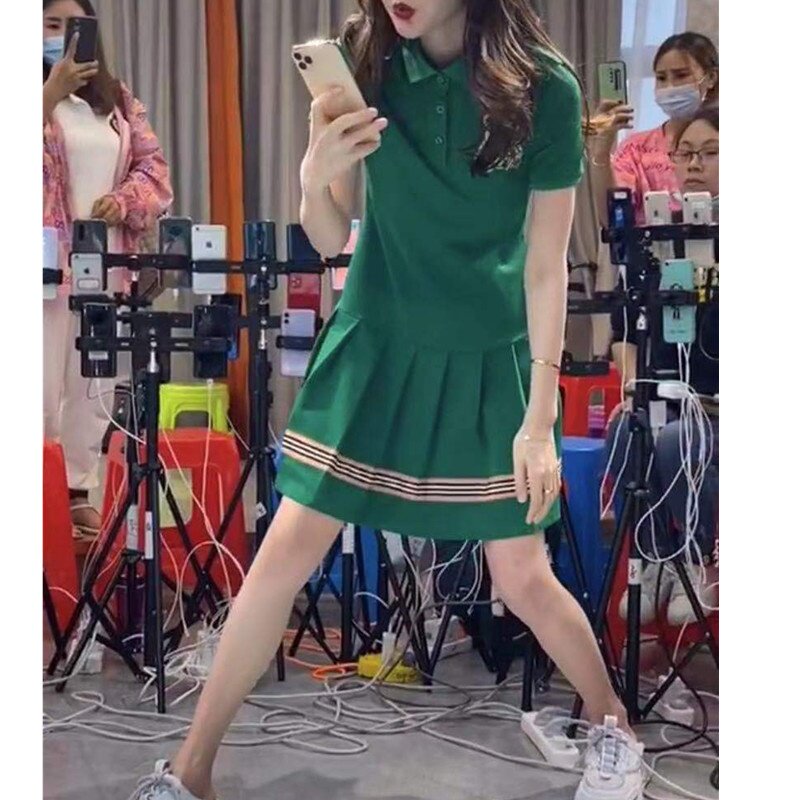 发9391大爱美依缘2025夏季新款韩版时尚翻领短袖中长款连衣裙显瘦
