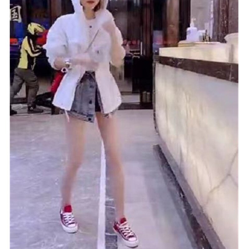 发9113大爱美依缘2025春夏新款韩版白色连帽外套休闲时尚短裤女潮
