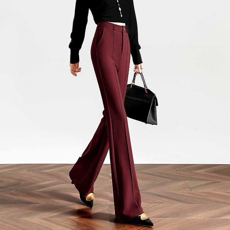 欧洲站直筒裤女春秋微喇裤2025显瘦高腰窄版西装直筒喇叭长裤