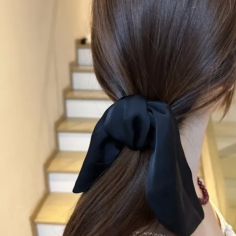简约头饰发卡百搭发夹蝴蝶结后脑勺飘带气质抓夹成人韩国马尾缎面