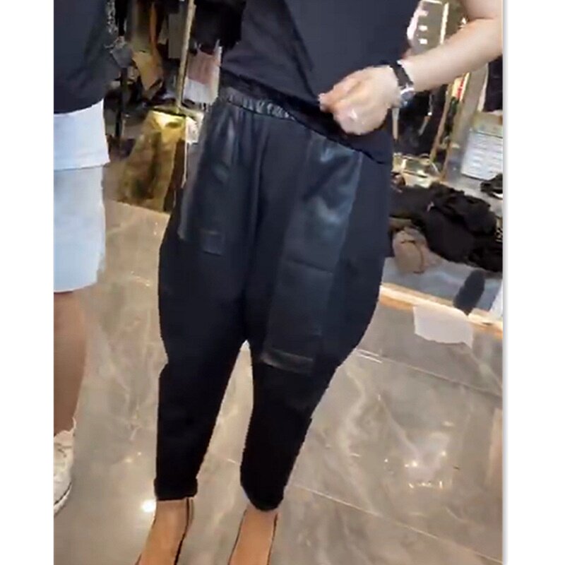 9889大爱美依缘2025秋冬季新款黑色哈伦裤显瘦拼PU女裤时尚长裤潮
