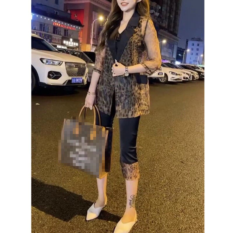 21369大爱美依缘2025夏季新款女时尚套装西服开衫七分裤修身显瘦