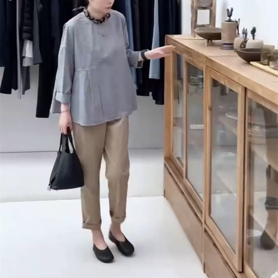 25216大爱美依缘2025春季新款宽松格子套头上衣显瘦直筒裤时尚女