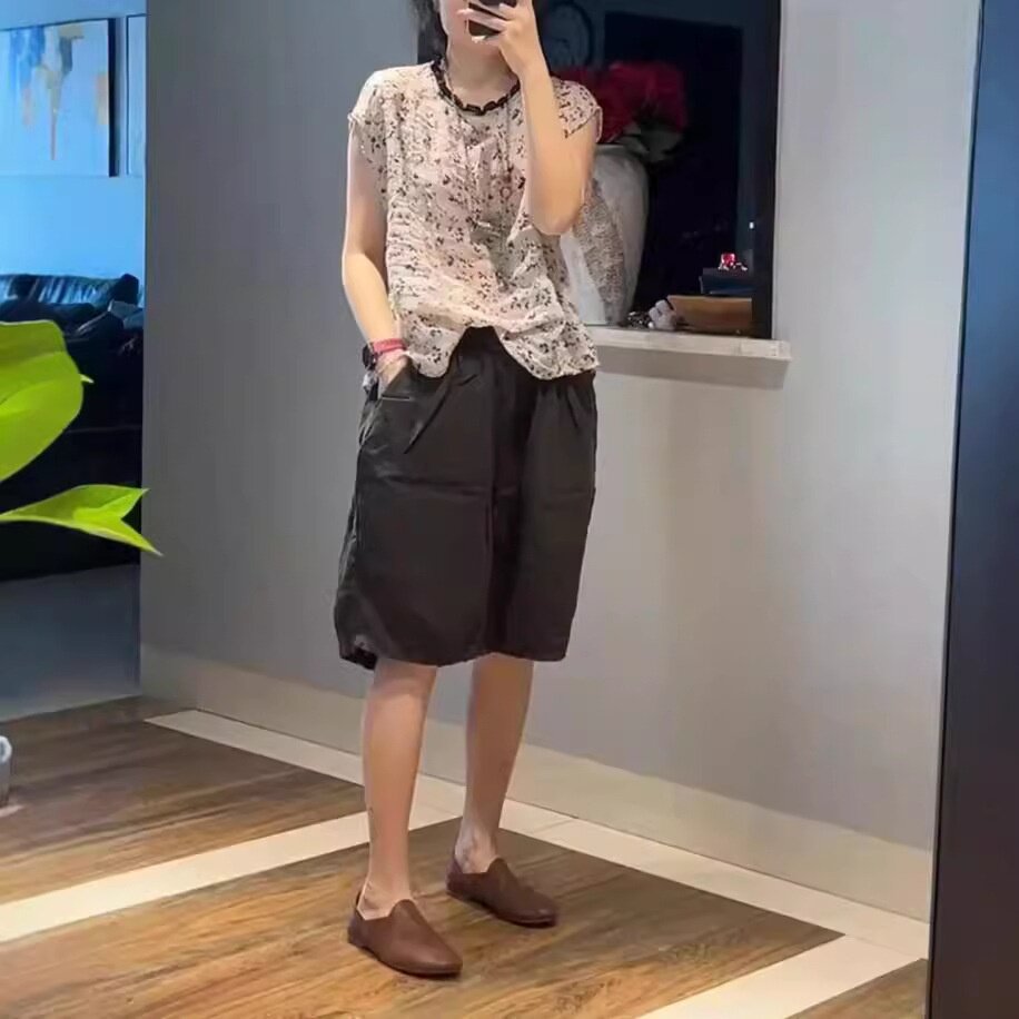 24626大爱美依缘2026新款小清新碎花圆领上衣休闲宽松五分裤女潮