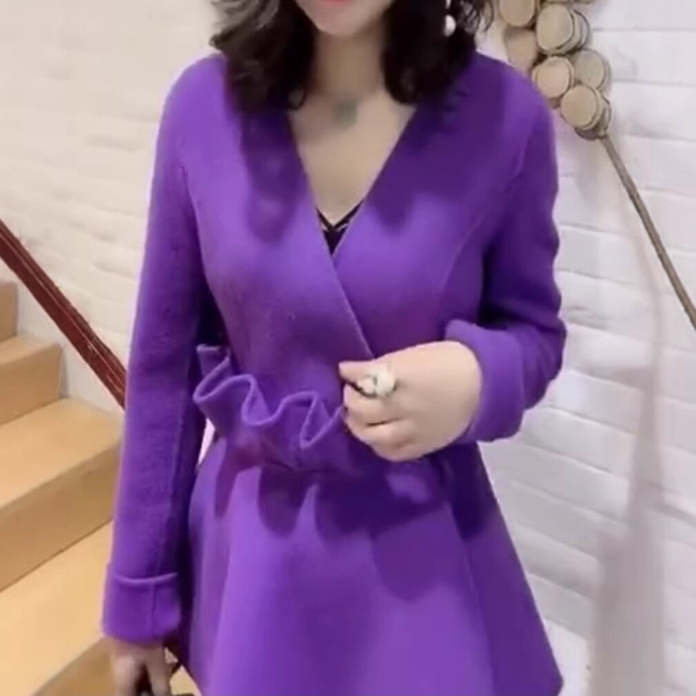 9681大爱美依缘时尚女装2026秋季新款紫色毛呢外套减龄显瘦潮女
