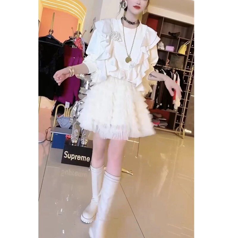 23715大爱美依缘2026新款欧货立体花朵荷叶边圆领卫衣蓬蓬短裙女