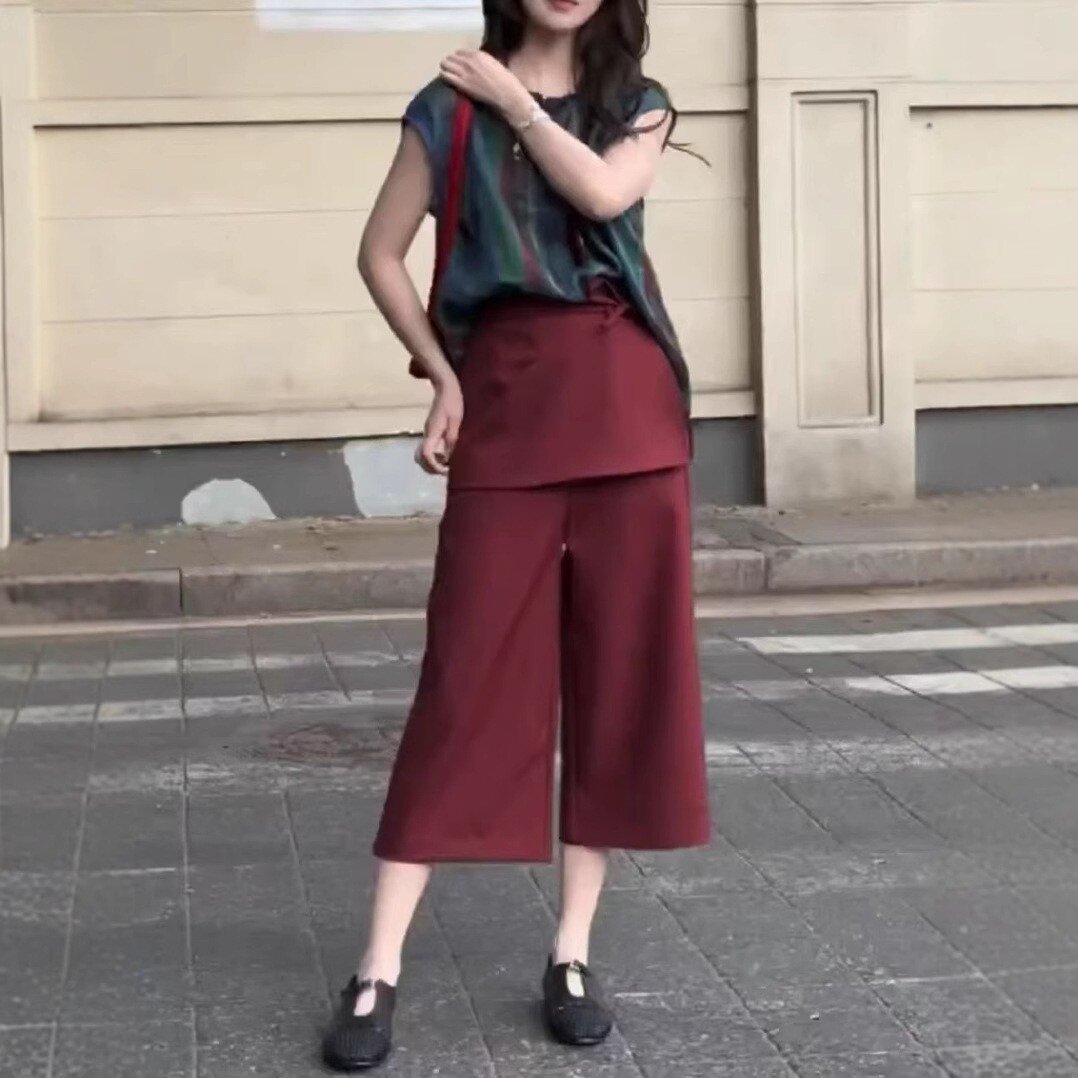 25290大爱美依缘2025夏季新复古撞色宽松上衣小众独特屁帘裤子女