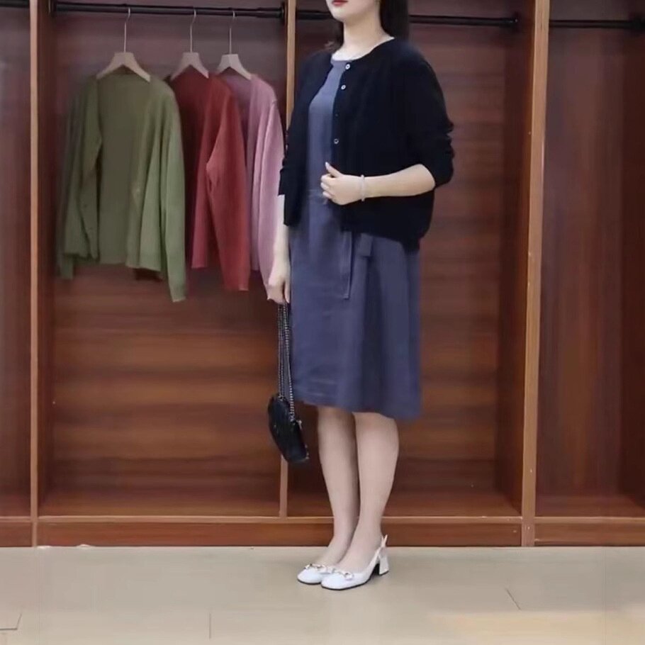 25351大爱美依缘2025夏季新款简约纯色系带显瘦连衣裙防晒外套女
