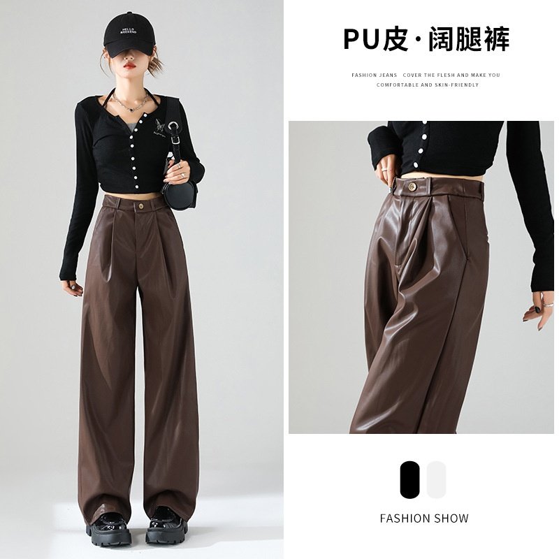 皮裤女PU美式辣妹春秋新款个性时尚哑光复古高腰窄版西装阔腿长裤,女装/女士精品,休闲裤,淘宝优惠券,粉丝福利购,淘宝优惠卷
