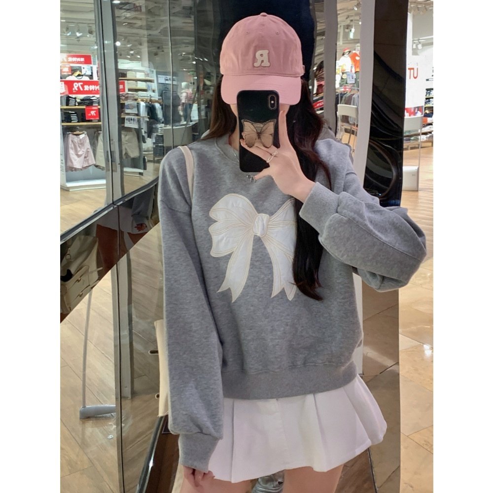 加绒卫衣女春秋冬新款大码宽松小个子外套长袖刺绣蝴蝶结圆领上衣,女装/女士精品,卫衣/绒衫,淘宝优惠券,粉丝福利购,淘宝优惠卷