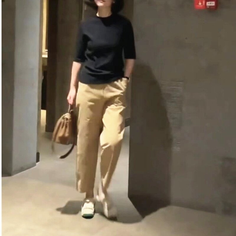 23075大爱美依缘2025春夏新款圆领短袖净版T恤休闲九分裤减龄女装