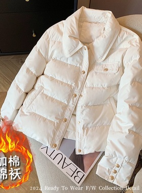 mnfs9797白色金扣小香风翻领棉服女2025冬季时尚百搭气质保暖外套