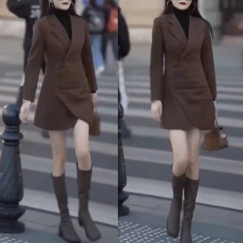 211010大爱美依缘2025秋冬新款翻领修身西装连衣裙长袖中长款显瘦