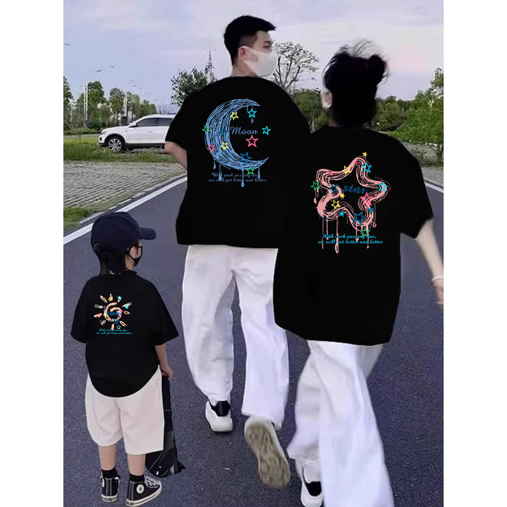 海边度假亲子服装一家三四口2026新款夏季短袖t恤衫衣服出游穿搭