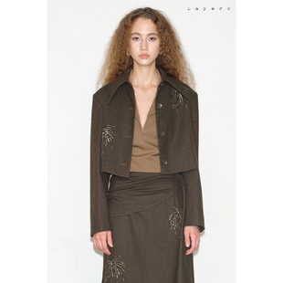 宽肩廓形短外套西装 树棕羊毛呢 立体烟花重工手工钉珠 Layers