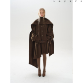 Layers 造型披肩春秋短风衣外套 深棕绿宽松灯笼袖