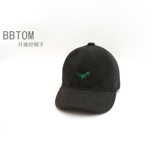 中大幼儿童羊毛呢棒球帽秋冬季学生户外鸭舌帽恐龙刺绣加厚保暖帽