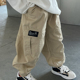 宽松柔软中大童裤 日系男童纯棉工装 休闲长裤 儿童黑标侧口袋裤 子 裤