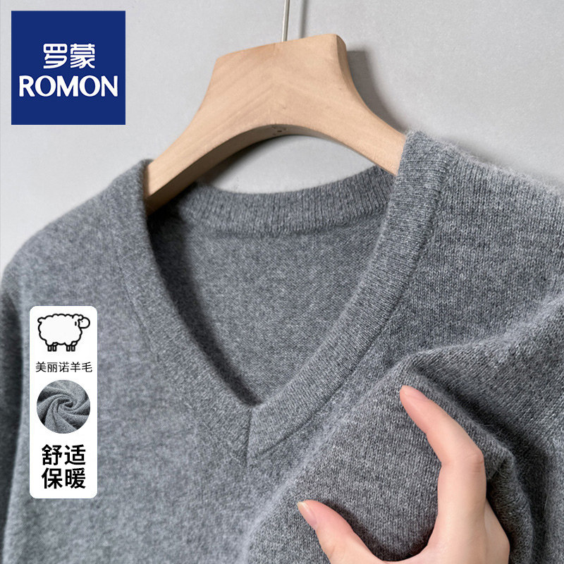 【罗蒙正品】100%绵羊毛毛衣