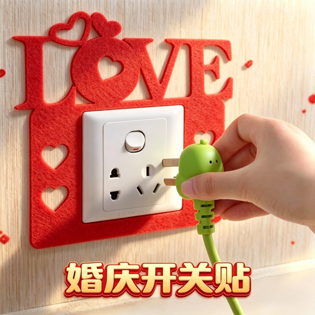 结婚庆用品婚房装饰开关套喜庆开关贴加厚无纺布大红喜字贴插座贴