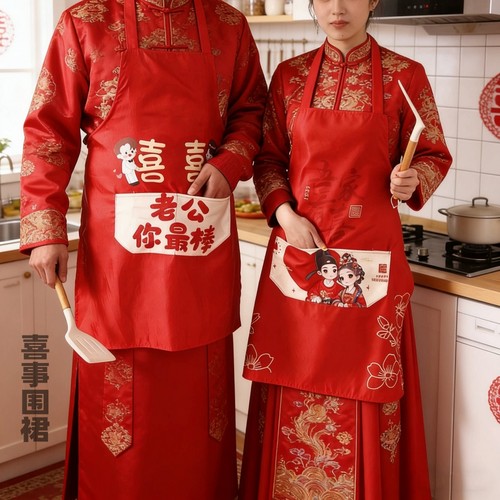 可开发票婚庆红围裙婚庆嫁妆
