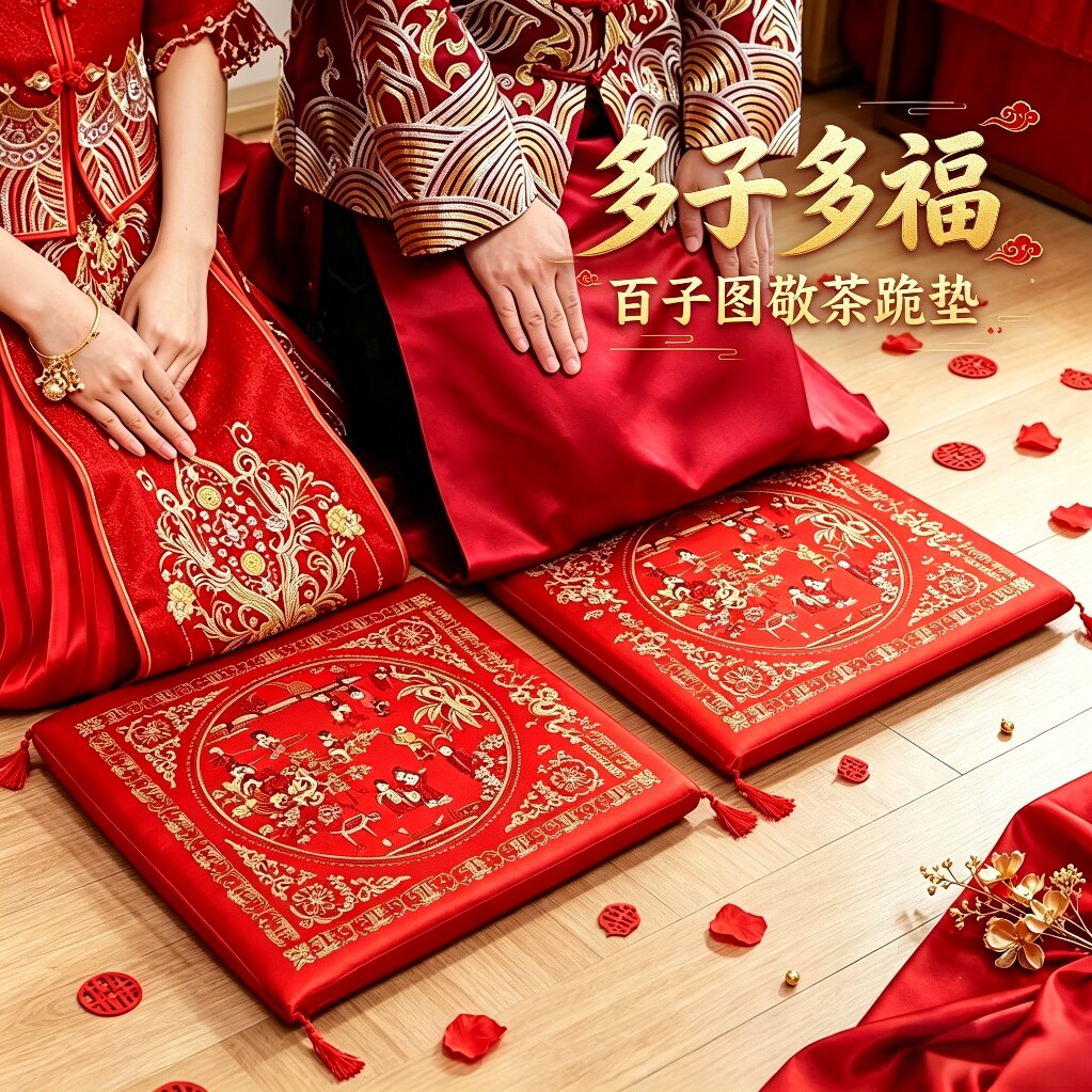 婚庆结婚新人拜堂敬茶跪垫新娘坐福垫婚礼跪拜天地红喜字福字坐垫
