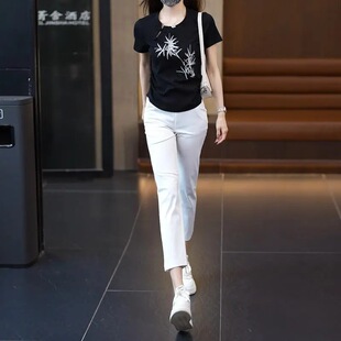 九分冰丝烟管裤女2026春夏新款高腰显瘦休闲小脚裤小个子直筒长裤