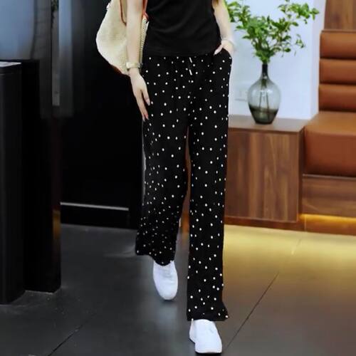 碎花冰丝阔腿裤女夏季薄款冰雪丝凉凉裤宽松大码防蚊裤直筒休闲裤