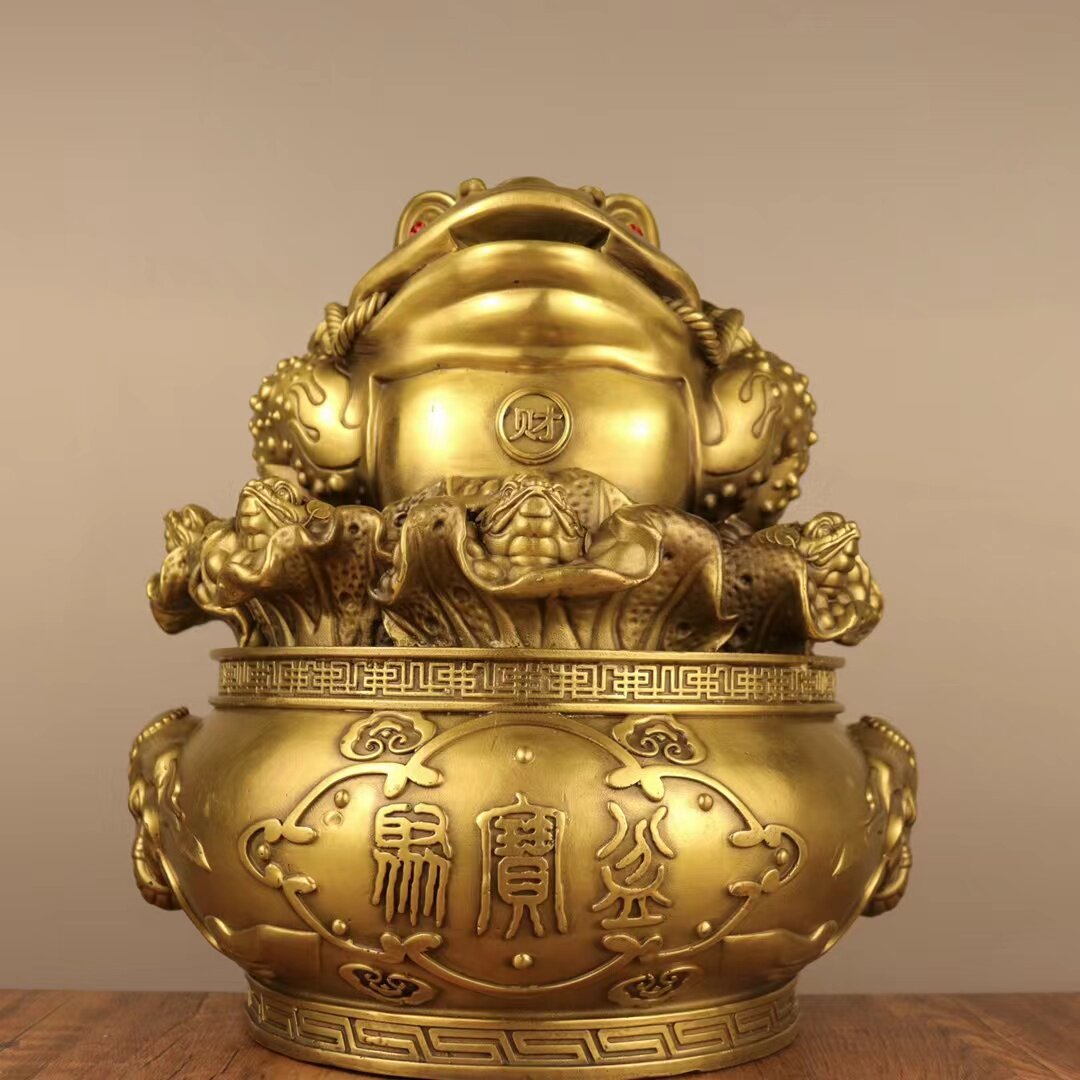 铜金蝉招财摆件三足蟾蜍聚宝盆百财金蟾九子蟾装饰品店铺开业礼品