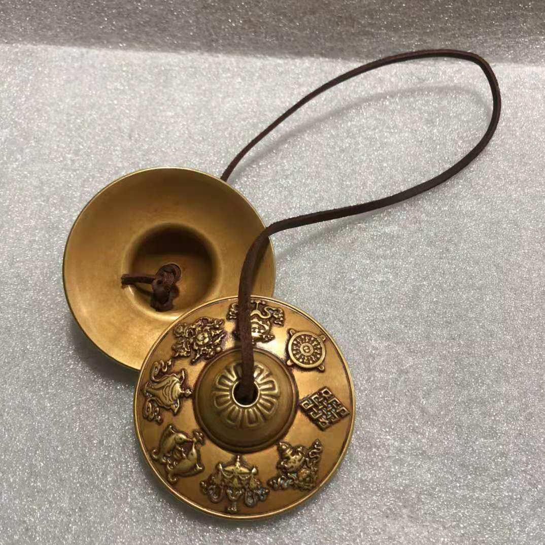 铜丁夏碰铃尼泊尔纯铜佛音法铃六字真言八宝撞铃双龙藏传法器复古