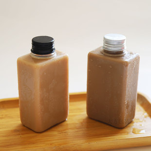 包邮 200ml扁方瓶冷饮果汁奶茶咖啡一次性商用 小口透明带盖塑料瓶