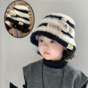 儿童假发帽子女短发一体时尚秋冬毛绒渔夫帽网红带头发自然全头套