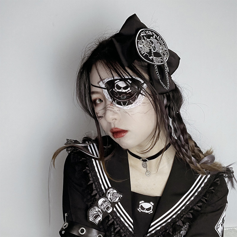 原创手作 暗黑哥特万圣节海盗船长眼罩蕾丝花边硬妹jk中二个性cos