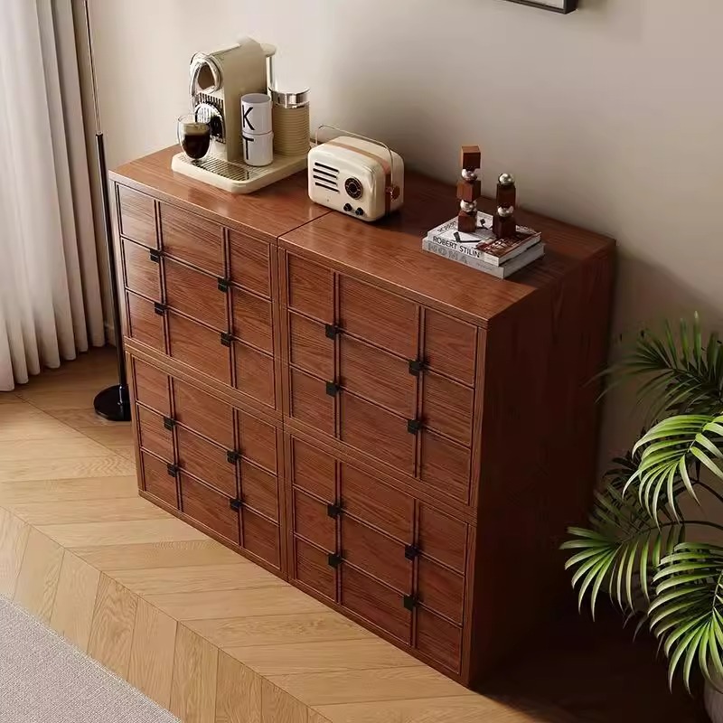 中式复古实木卡门柜组合模块沙发边柜卧室客厅储物柜小户型棋盘