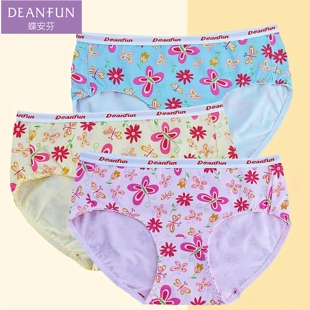 头 蝶安芬柔弹棉中低腰甜美小碎花纯棉女士小平角内裤 4条