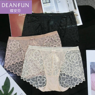 头 无痕蕾丝女裤 2条 蝶安芬中高腰火辣性感全蕾丝网纱女士平角内裤