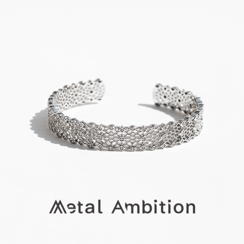 纯银蕾丝镂空蜂巢满钻手镯