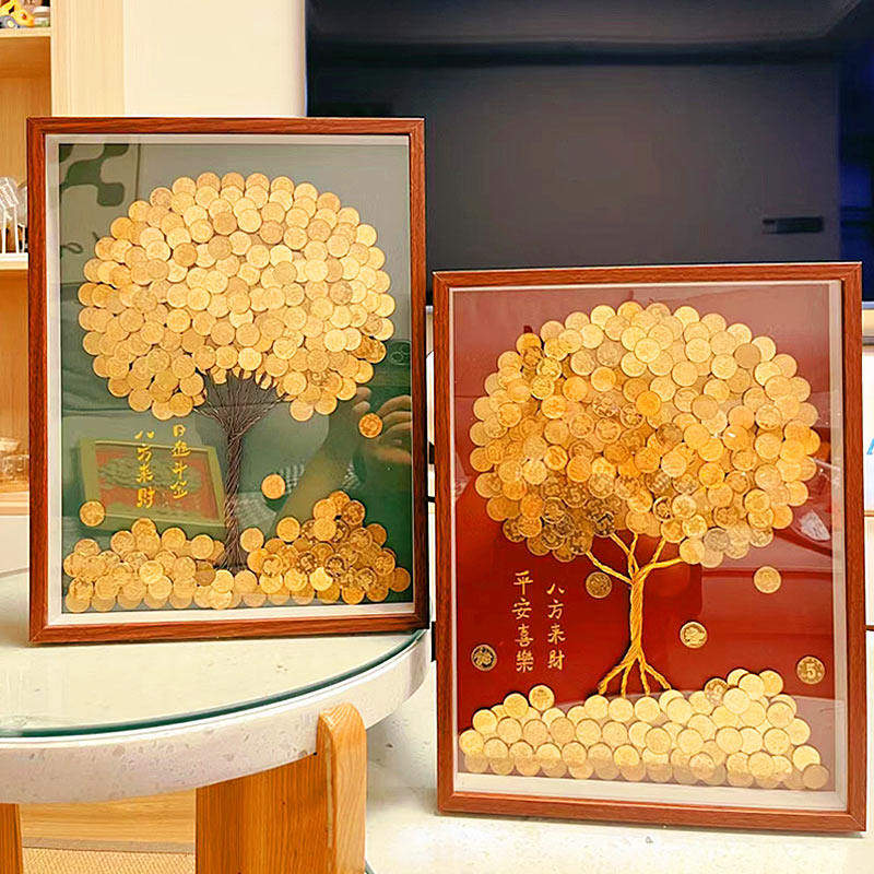 八方来财5毛钱硬币发财树相框手工diy材料包桌面招财树开业礼物