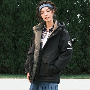 秋冬季新款工装羽绒服男士日系潮牌宽松大码连帽男款冬装情侣外套