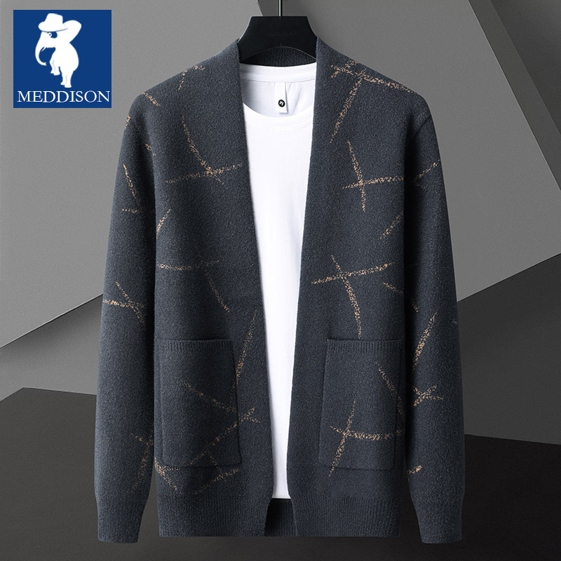 Meddison2025新款男士针织开衫春秋宽松百搭休闲外套韩版潮流上衣