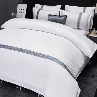 星级大酒店床品四件套床单被套织带款刺绣连锁宾馆旅店布草三件套