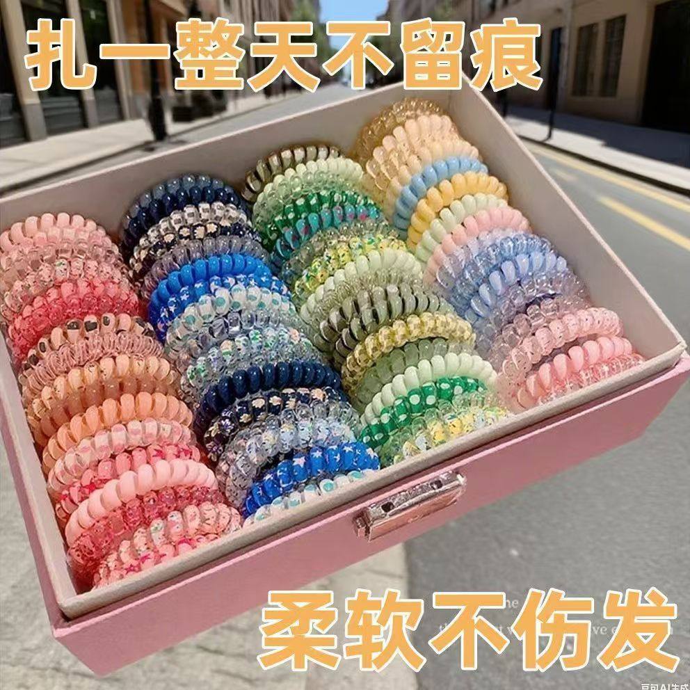 甜美少女电话线发圈高弹力波点发绳夏天头绳百搭发饰耐用无痕皮筋
