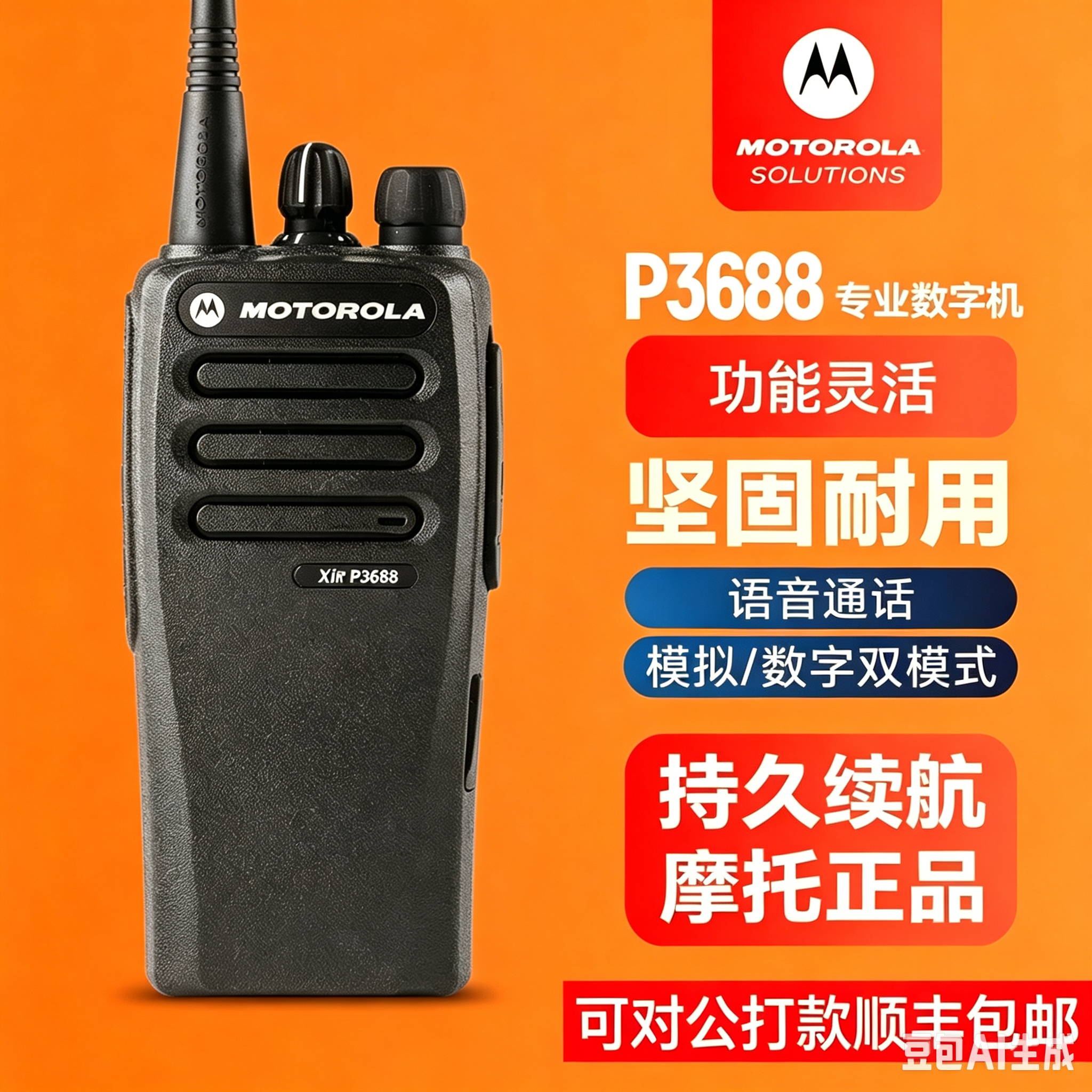 摩托罗拉数字对讲机XiR P3688数模两用大功率手持户外铁路建筑用
