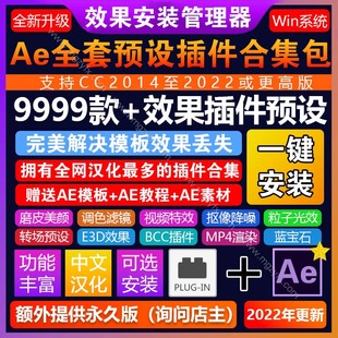 2024AE插件合集一键安装 mac 中文汉化光效调色磨皮降噪E3D粒子win