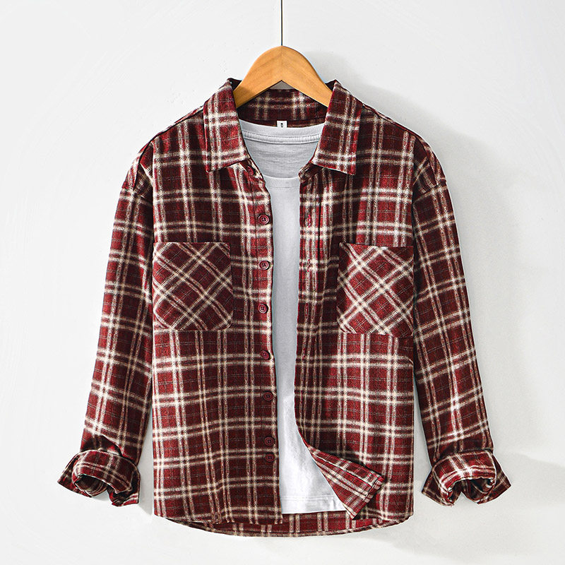 春秋新款复古洋气潮流长袖格子衬衫百搭文艺休闲宽松口袋上衣男款,男装,衬衫,淘宝优惠券,粉丝福利购,淘宝优惠卷