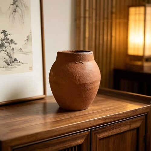 招财风水钵形五行土专用陶罐老式红陶罐乔迁家用玄关摆件聚宝盆罐