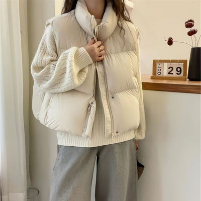 今年流行的立领白色羽绒棉服马甲女短款加厚保暖百搭泡芙马夹背心