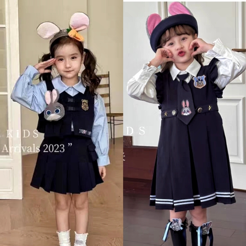 艾米品牌女童兔子警官朱迪三件时尚套装儿童春秋装网红宝宝衣服