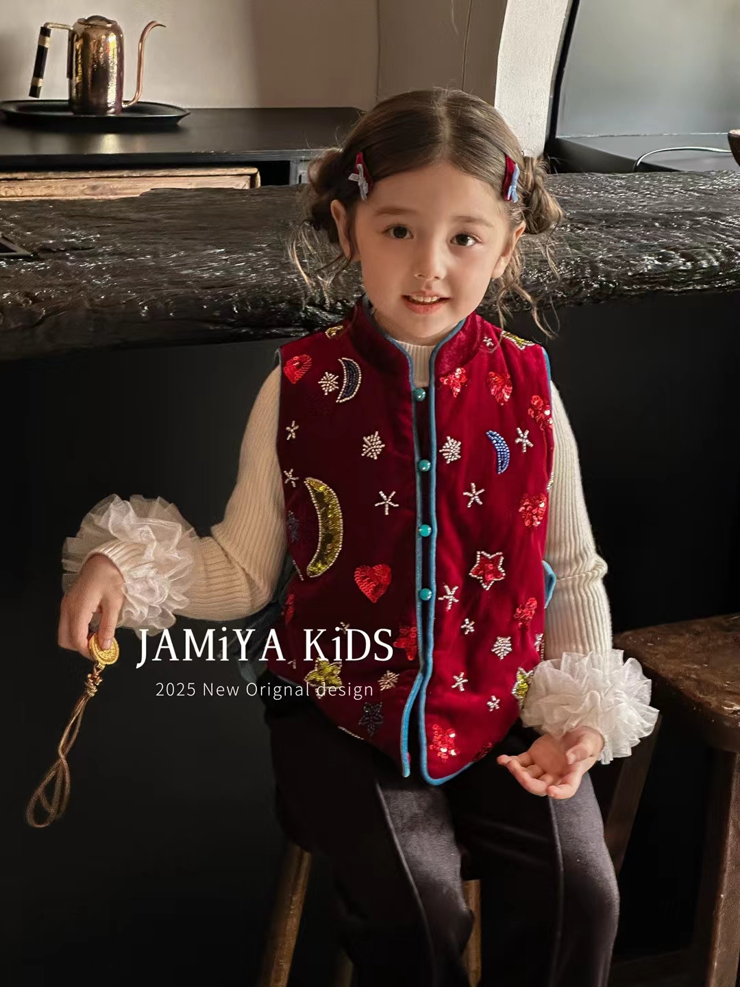 jamiya2025年冬款女童冬款新款儿童洋气女孩月亮马甲星星背心马甲