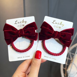 小女孩新年红色蝴蝶结发绳女童气质百搭头饰儿童扎辫发圈皮筋宝宝